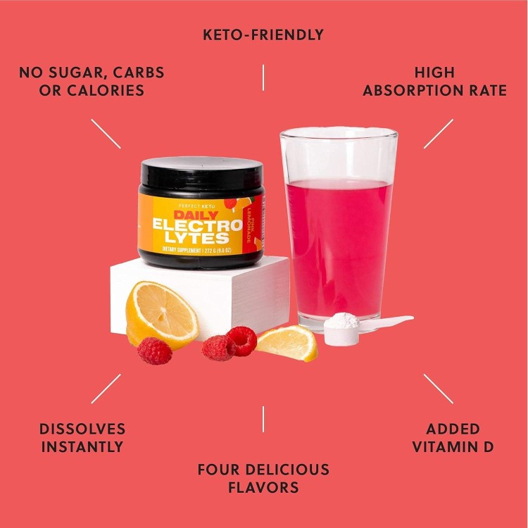 Perfect Keto Electrolytes Powder, Sugar and Gluten Free, Electrolyte Drink Mix, Sodium, Magnesium, Calcium and Potassium Supplement, Hydration, Recovery & Immune Support, Pink Lemonade, 45 Servings