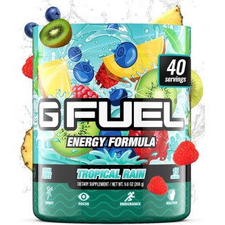 Gamma Labs G Fuel Tropical Rain Energy Powder, Sugar Free, Clean Caffeine Focus Supplement, Water Mix, Fruit Medley Flavor, Focus Amino, Vitamin + Antioxidants Blend, 9.8 oz (40 Servings)