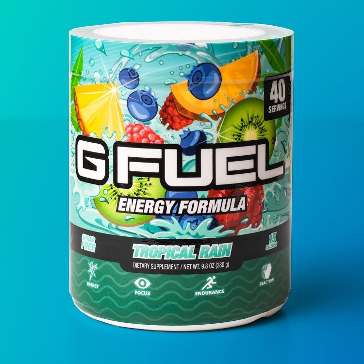 Gamma Labs G Fuel Tropical Rain Energy Powder, Sugar Free, Clean Caffeine Focus Supplement, Water Mix, Fruit Medley Flavor, Focus Amino, Vitamin + Antioxidants Blend, 9.8 oz (40 Servings)