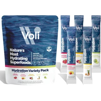 Voli Hydration, Variety Pack, Superfood Hydration, Irish Sea Moss, Aquamin (Natural Magnesium), Coconut Water, Himalayan Pink Salt, Low-Calorie Hydration, 15 Servings (Pack of 1)