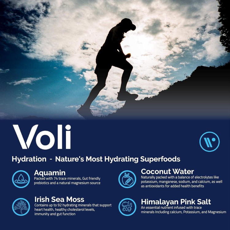 Voli Hydration, Variety Pack, Superfood Hydration, Irish Sea Moss, Aquamin (Natural Magnesium), Coconut Water, Himalayan Pink Salt, Low-Calorie Hydration, 15 Servings (Pack of 1)