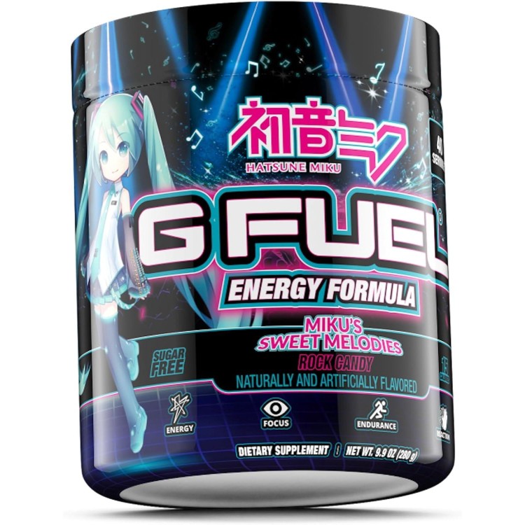 G Fuel Sweet Melodies Inspired by Hatsune Miku Energy Powder, Sugar Free, Clean Caffeine Focus Supplement, Water Mix, Rock Candy Flavor, Focus Amino, Vitamin + Antioxidants Blend, 9.9 oz, 40 Servings