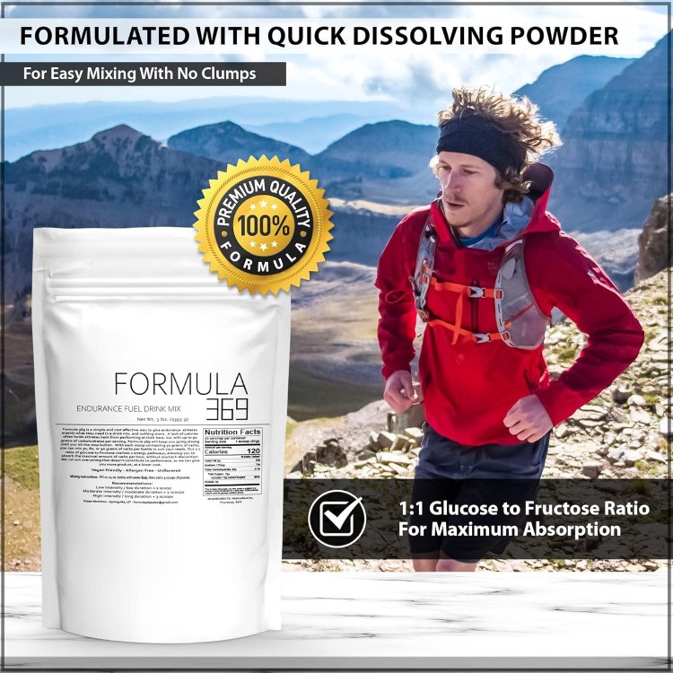 Formula 369 - Endurance Fuel Drink Mix, 3 lb. Bag with 45 Servings, 30g of Carbs per Scoop, Glucose and Fructose high Carbohydrate Drink Mix for Endurance Sports., 48.0 Ounce, 3.0 pounds