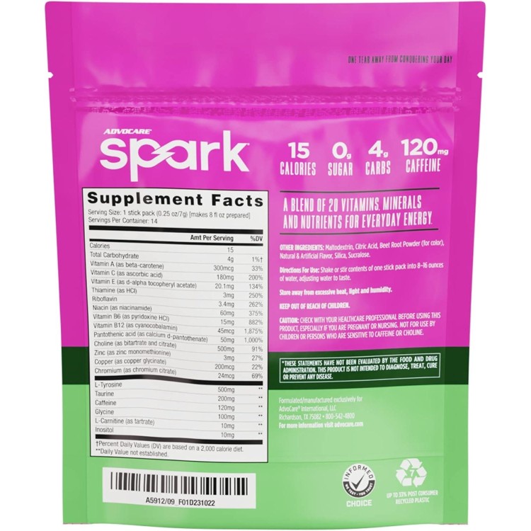 AdvoCare Spark Vitamin & Amino Acid Supplement - Focus & Energy Drink Powder Mix with Vitamin A, B-6, C & E - Also Includes L-Carnitine & L-Tyrosine - Water Melon, 14 Stick Packs