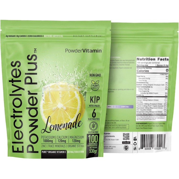 Electrolytes Powder Plus Keto, Lemonade (100 Servings) 0 Sugar, No Maltodextrin,1000mg Potassium,120mg Calcium,120mg Magnesium,Organic Vitamin C,Zero Calories, Energy Hydration Powder