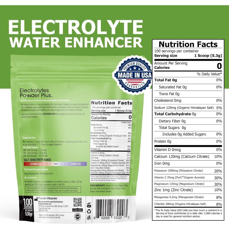 Electrolytes Powder Plus Keto, Lemonade (100 Servings) 0 Sugar, No Maltodextrin,1000mg Potassium,120mg Calcium,120mg Magnesium,Organic Vitamin C,Zero Calories, Energy Hydration Powder