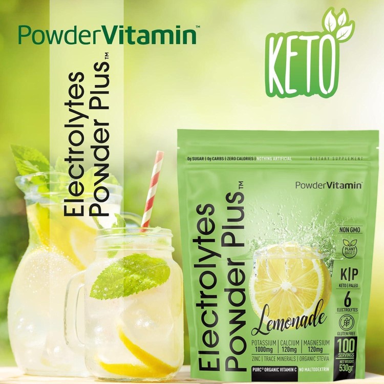 Electrolytes Powder Plus Keto, Lemonade (100 Servings) 0 Sugar, No Maltodextrin,1000mg Potassium,120mg Calcium,120mg Magnesium,Organic Vitamin C,Zero Calories, Energy Hydration Powder