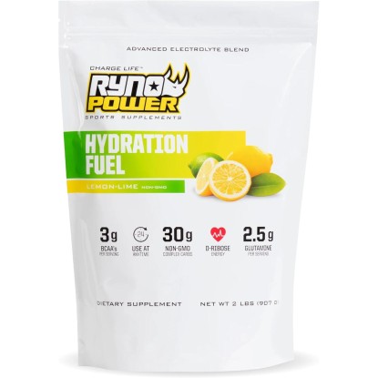 Ryno Power Hydration Fuel Electrolyte Drink Mix 2lb (20 Servings) 'Lemon Lime' - Advanced Electrolyte Formula + BCAA's - Gluten Free - Sustained Energy and Muscle Recovery