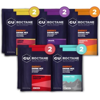 GU Energy Roctane Ultra Endurance Energy Drink Mix, Vegan, Gluten-Free, Kosher, Caffeine- Free, and Dairy-Free n-the-Go Energy for Any Workout, Assorted Flavors, 10 Single Serve Travel Size Packets