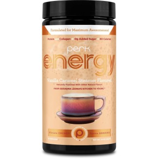 Perk Energy Original Vanilla Caramel Steamer Flavored Drink Powder (20 Servings) - Gluten-Free, Peanut-Free