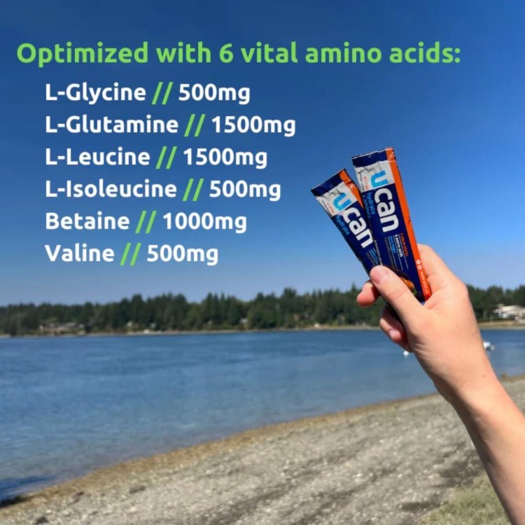 UCAN Hydrate + Aminos, Orange 20 Serving Bag, Keto, Sugar-Free Electrolyte + Muscle Recovery, Essential Electrolytes + EAAs & BCAAs, Non-GMO, Vegan, for Runners, Gym-Goers, Performance Athletes