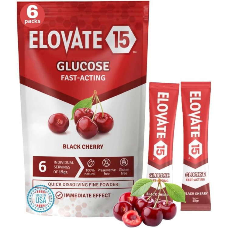 Slimpaks Glucose Powder - Fast Acting Glucose Powder Packets - Alternative to Gels & Tablets- FSA/HSA Eligible - Natural Flavor Dextrose Powder Stick (Black Cherry, Pack of 6)