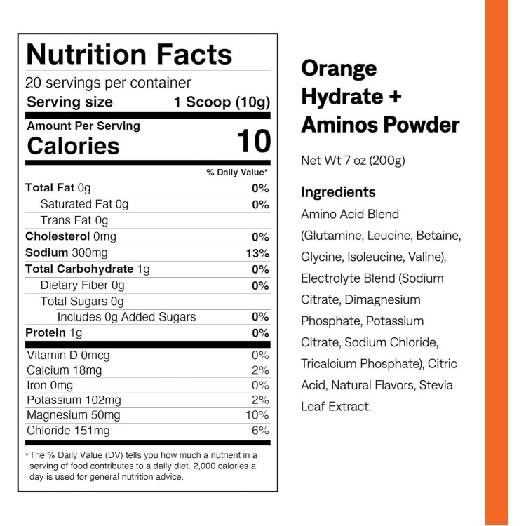 UCAN Hydrate + Aminos, Orange 20 Serving Bag, Keto, Sugar-Free Electrolyte + Muscle Recovery, Essential Electrolytes + EAAs & BCAAs, Non-GMO, Vegan, for Runners, Gym-Goers, Performance Athletes