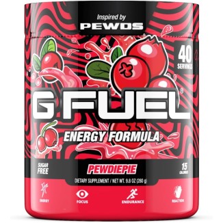 G Fuel PewDiePie Energy Powder, Sugar Free, Clean Caffeine Focus Supplement, Water Mix, Lingonberry Flavor, Focus Amino, Vitamin + Antioxidants Blend - 9.8 oz (40 Servings)