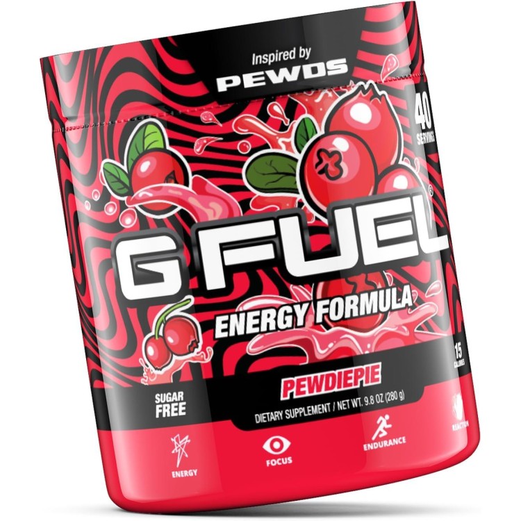 G Fuel PewDiePie Energy Powder, Sugar Free, Clean Caffeine Focus Supplement, Water Mix, Lingonberry Flavor, Focus Amino, Vitamin + Antioxidants Blend - 9.8 oz (40 Servings)