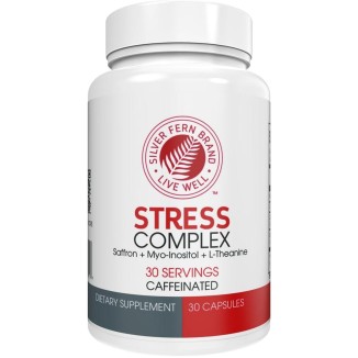 Silver Fern Stress Complex Supplement - with Caffeine - Sleep, Worry, Mood & More - with Saffron Supplements, L-Theanine Supplement, and Myo-inositol - Natural Stress Relief Supplement - 30 Servings