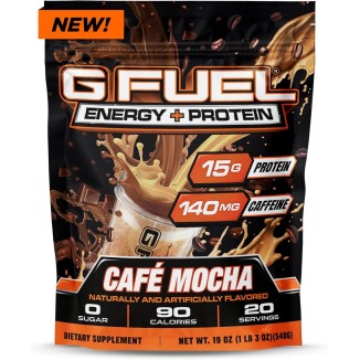 G Fuel Energy + Protein Powder Mix, Cafe Mocha Flavor, Sugar Free, Clean Caffeine Focus Supplement, Metabolism Support, Focus nootropics, Vitamin + Antioxidant Blend, 19 oz (20 Servings)