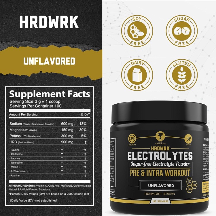 HRDWRK - Electrolytes Powder Keto Hydration Sugar Free with Magnesium, Potassium and Sodium - 100 Servings | Boost Endurance and Reduce Fatigue with This Electrolytes Supplement - Maximum Hydration