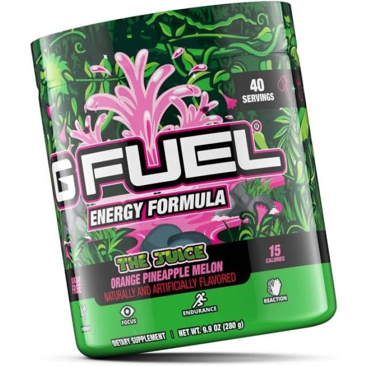 G Fuel The Juice Energy Powder, Sugar Free, Clean Caffeine Focus Supplement, Water Mix, Orange, Pineapple & Melon Punch Flavor, Focus Amino, Vitamin + Antioxidants Blend - 9.9 oz (40 Servings)