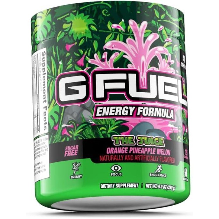 G Fuel The Juice Energy Powder, Sugar Free, Clean Caffeine Focus Supplement, Water Mix, Orange, Pineapple & Melon Punch Flavor, Focus Amino, Vitamin + Antioxidants Blend - 9.9 oz (40 Servings)