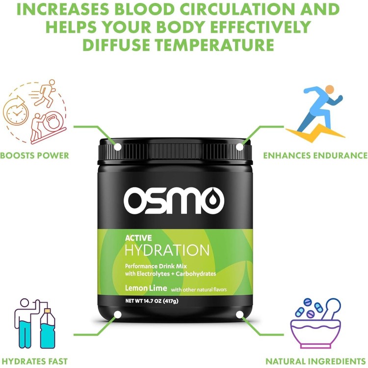 Osmo Active Hydration Electrolyte Powder - Includes Sodium, Magnesium, Potassium, Carbs & Vitamins, Cane Sugar, All Natural Ingredients, 3X Faster Hydration, Boosts Power & Endurance - Lemon Lime