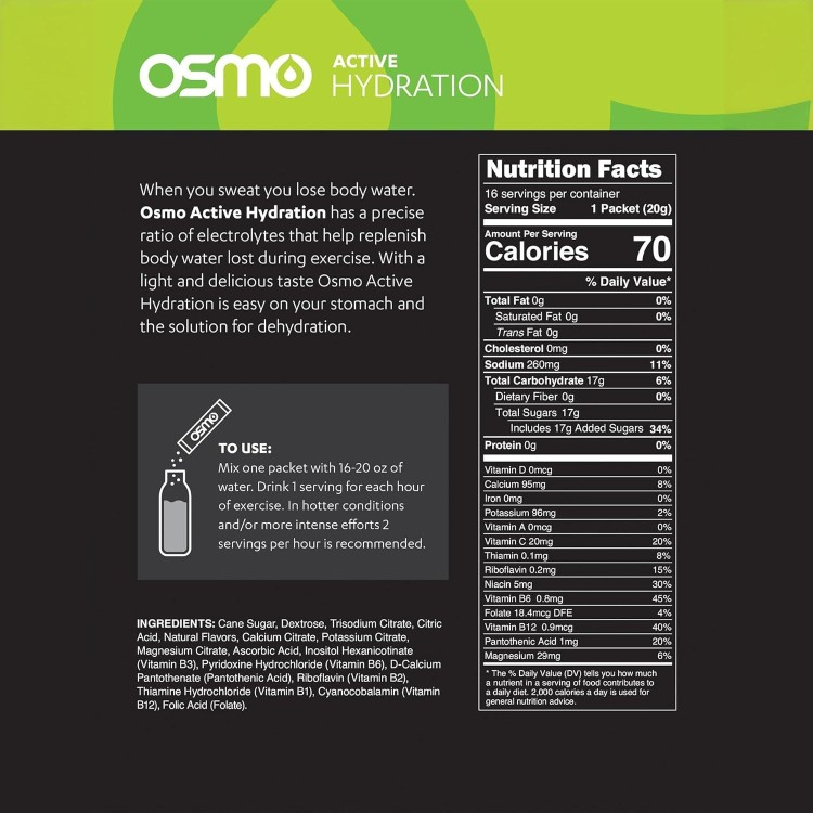 Osmo Active Hydration Electrolyte Powder - Includes Sodium, Magnesium, Potassium, Carbs & Vitamins, Cane Sugar, All Natural Ingredients, 3X Faster Hydration, Boosts Power & Endurance - Lemon Lime