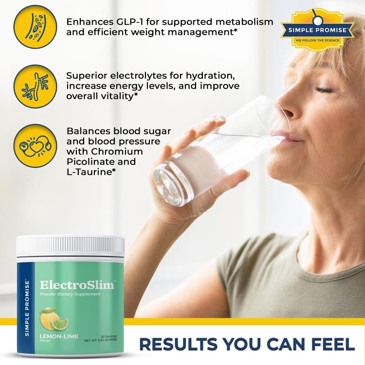 Simple Promise ElectroSlim - Sugar-Free Electrolyte Powder Hydration Support with Essential Electrolytes - No Sugar Formula for Daily Energy Balance - Lemon Lime Flavor