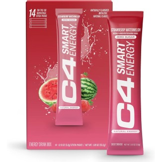 C4 Smart Energy Powder Stick Packs - Sugar Free Performance Fuel & Nootropic Brain Booster, Coffee Substitute or Alternative | Strawberry Watermelon - 14 Count