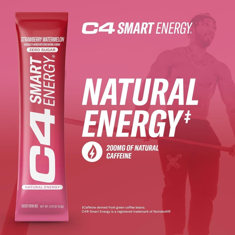 C4 Smart Energy Powder Stick Packs - Sugar Free Performance Fuel & Nootropic Brain Booster, Coffee Substitute or Alternative | Strawberry Watermelon - 14 Count