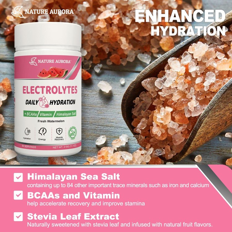 Electrolytes Powder No Sugar, Fresh Watermelon Electrolyte Powder, Hydration Powder, Enhanced with Himalayan Salt, BCAAs, and B-Vitamins, No Calories, Sugar Free Keto Electrolyte Drink - 90 Servings