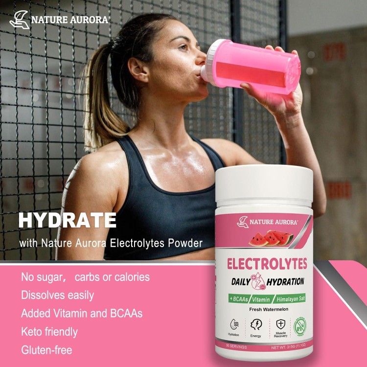 Electrolytes Powder No Sugar, Fresh Watermelon Electrolyte Powder, Hydration Powder, Enhanced with Himalayan Salt, BCAAs, and B-Vitamins, No Calories, Sugar Free Keto Electrolyte Drink - 90 Servings