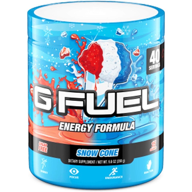 G Fuel Snow Cone Game-Changing Elite Energy Powder, Sharpens Mental Focus and Cognitive Function, Zero Sugar, Supports Immunity and Enhances Mood 9.8 oz (40 servings)