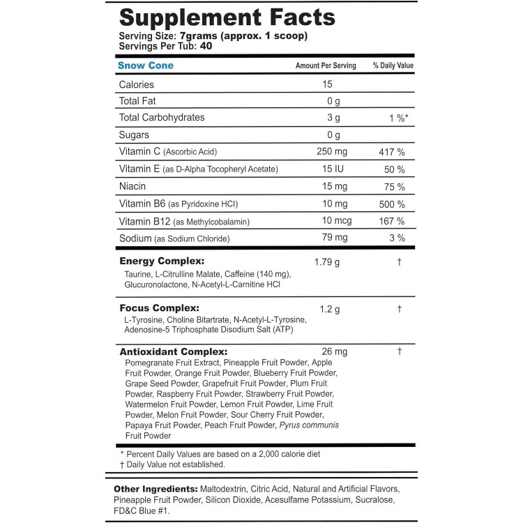 G Fuel Snow Cone Game-Changing Elite Energy Powder, Sharpens Mental Focus and Cognitive Function, Zero Sugar, Supports Immunity and Enhances Mood 9.8 oz (40 servings)