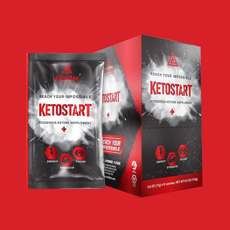 KetoStart+ | Exogenous Ketones Powder with Electrolytes for Energy, Strength & Focus | with Caffeine | Raspberry Lemonade Flavor Electrolyte Powder (10x Ketones Drink Mix Packets)