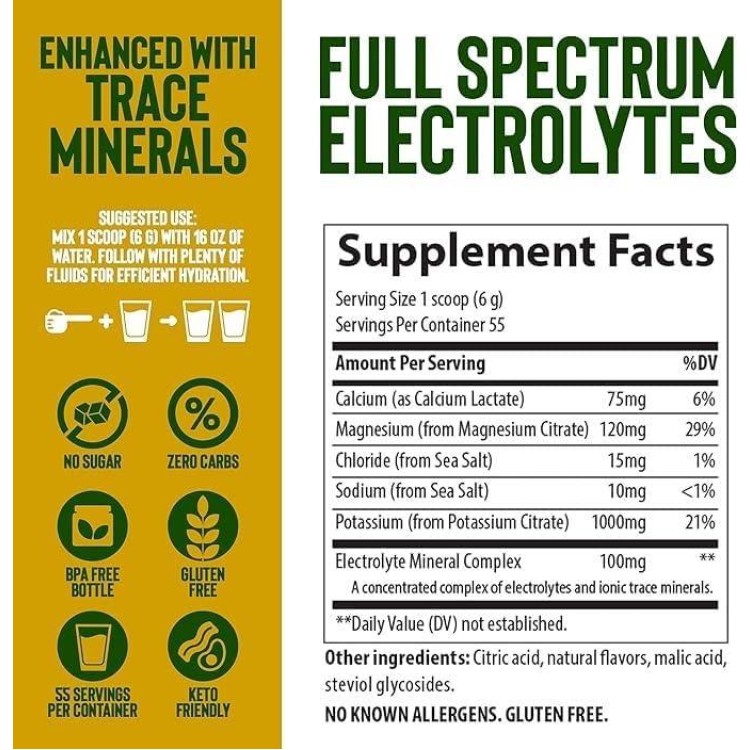 Trace Minerals | Keto Electrolyte Powder Drink Mix | Sugar Free | Promotes Energy and Endurance | Gluten Free, Vegan | Natural Lemon Lime | 55 Servings