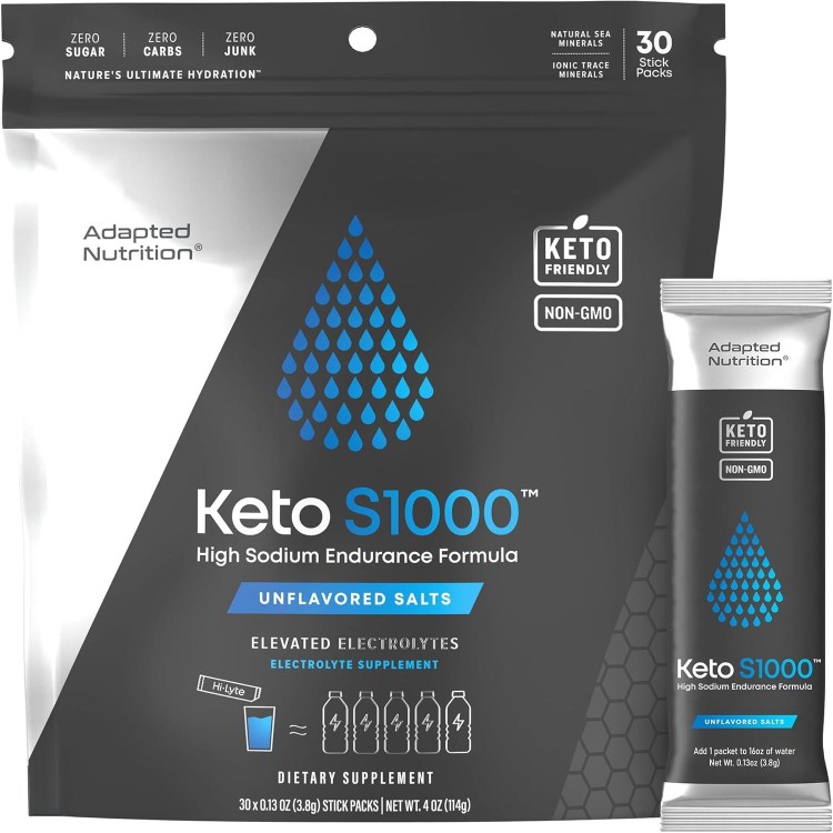 Keto S1000 Electrolyte Powder Packets | Keto and Paleo Friendly | No Sugar, No Calories, No Maltodextrin | Clean | 30 Unflavored Salt Hydration Stick Packs