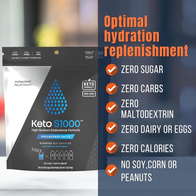 Keto S1000 Electrolyte Powder Packets | Keto and Paleo Friendly | No Sugar, No Calories, No Maltodextrin | Clean | 30 Unflavored Salt Hydration Stick Packs