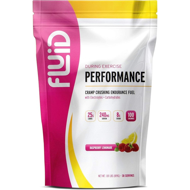 Fluid Performance - Low Sugar Endurance Fuel Sports Drink Mix with Electrolytes, All Natural Ingredients, Gluten-Free for Before or During Exercise (Raspberry Lemonade, 30 Serving)