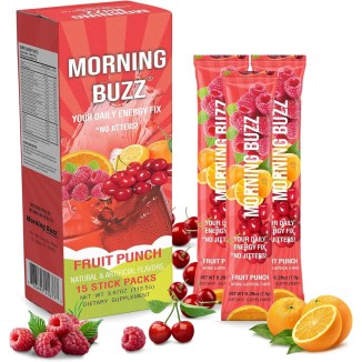 Morning Buzz Energy Powder Drink - Energy Boost Drink Mix - Sugar-Free Energy with Antioxidants - Morning Kickstart and Sports Nutrition Endurance Product - 15 Servings, Fruit Punch, 4 Ounces