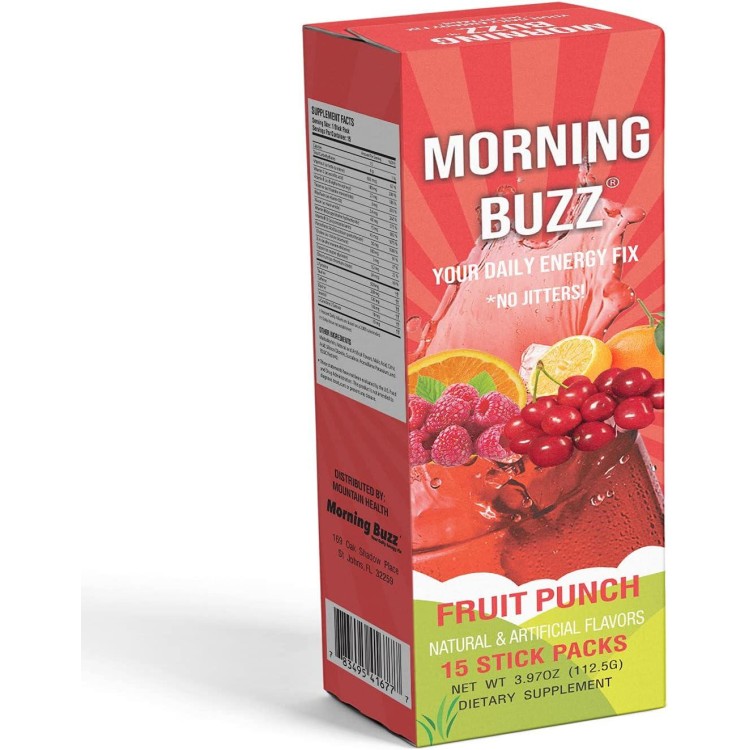 Morning Buzz Energy Powder Drink - Energy Boost Drink Mix - Sugar-Free Energy with Antioxidants - Morning Kickstart and Sports Nutrition Endurance Product - 15 Servings, Fruit Punch, 4 Ounces