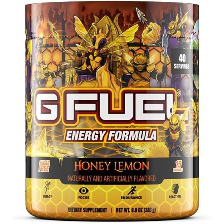 G Fuel Honey Lemon Energy Powder, Sugar Free, Clean Caffeine Focus Supplement, Water Mix, Focus Amino, Vitamin + Antioxidant Blend, 9.9 oz (40 Servings)