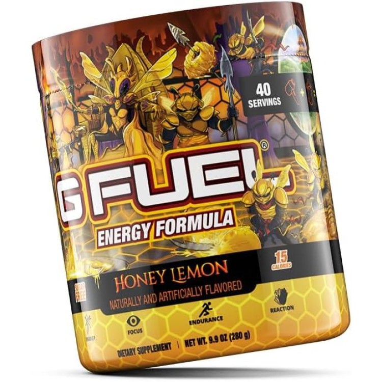 G Fuel Honey Lemon Energy Powder, Sugar Free, Clean Caffeine Focus Supplement, Water Mix, Focus Amino, Vitamin + Antioxidant Blend, 9.9 oz (40 Servings)