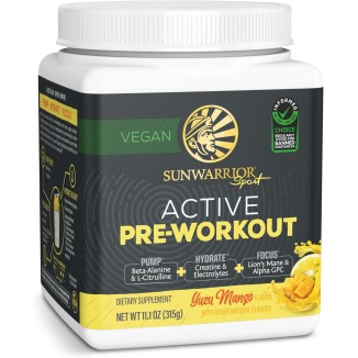 Sunwarrior Pre Workout Powder Energy Drink | Vegan, Plant-Based, Pre-Workout Supplement | Pump, Hydrate, Focus, Endurance, & Strength Builder | Yuzu Mango Flavored | 30 Servings | Active Preworkout