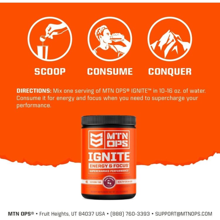 MTN OPS Ignite Supercharged Energy Drink Mix, 45-Serving Tub, Hush Lemonade