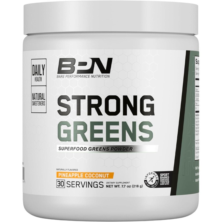 BARE PERFORMANCE NUTRITION, BPN Strong Greens Superfood Powder, Improved Digestion, Increased Energy, Immune System Support, Pineapple Coconut