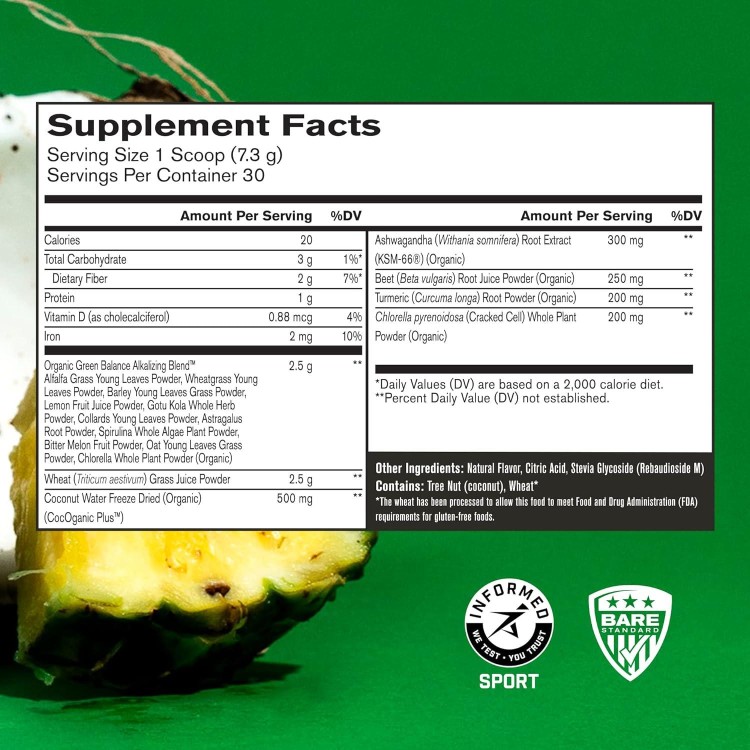 BARE PERFORMANCE NUTRITION, BPN Strong Greens Superfood Powder, Improved Digestion, Increased Energy, Immune System Support, Pineapple Coconut