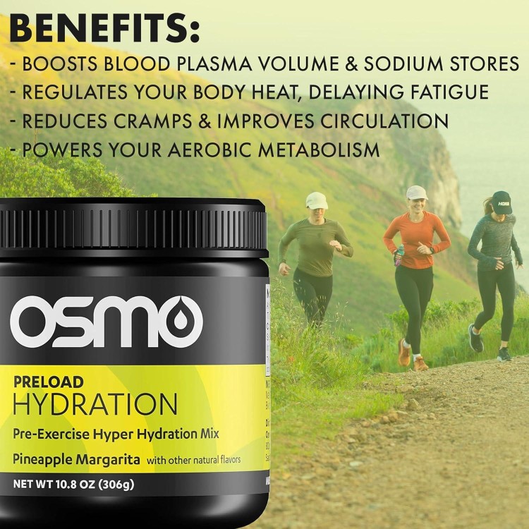 Osmo Preload Hydration Pre Workout Powder - Includes High Sodium Bicarbonate, Magnesium, Potassium, Carbs & Vitamins, Cane Sugar, Natural Ingredients, Beat Cramps & Dehydration - Pineapple Margarita