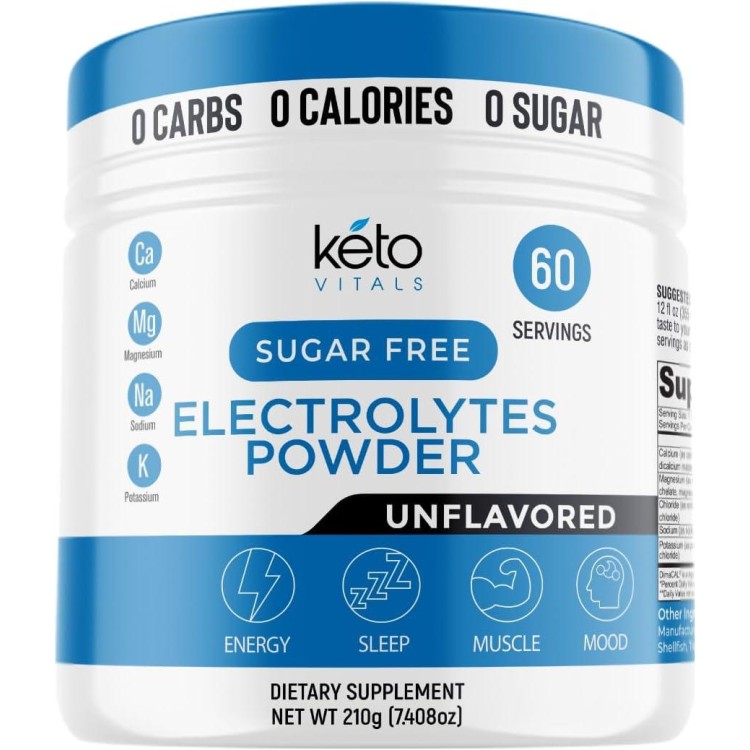 Keto Vitals Unflavored Electrolyte Powder | Keto-Friendly Electrolytes with Potassium, Magnesium, Sodium, Calcium | Keto Electrolytes Supplement Drink Mix | Sugar-Free, Zero Calories, Zero Carbs