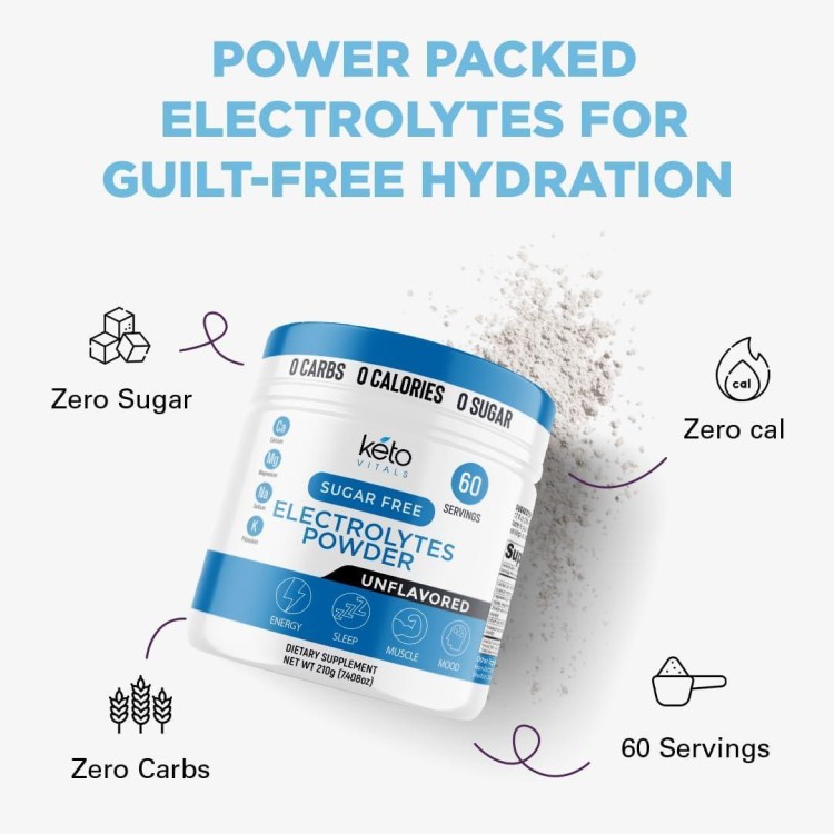 Keto Vitals Unflavored Electrolyte Powder | Keto-Friendly Electrolytes with Potassium, Magnesium, Sodium, Calcium | Keto Electrolytes Supplement Drink Mix | Sugar-Free, Zero Calories, Zero Carbs