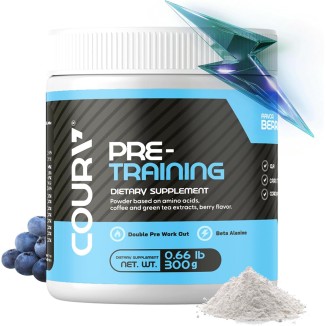 COURA Pre Workout Berries Flavor 300g - 10.5 Ounces - Protein Powder - Energy Boost - Supports Focus and Endurance - Cordyceps - Ideal for Athletes - Gluten-Free